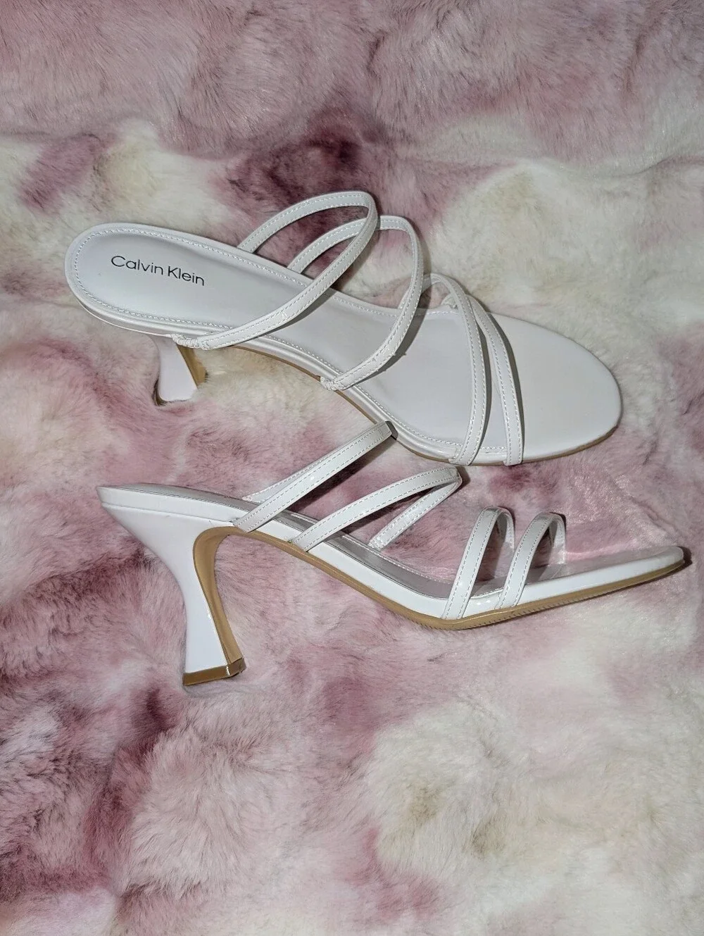 Calvin Klein Jayla White Strappy Mule Heels SZ 10 NWOT